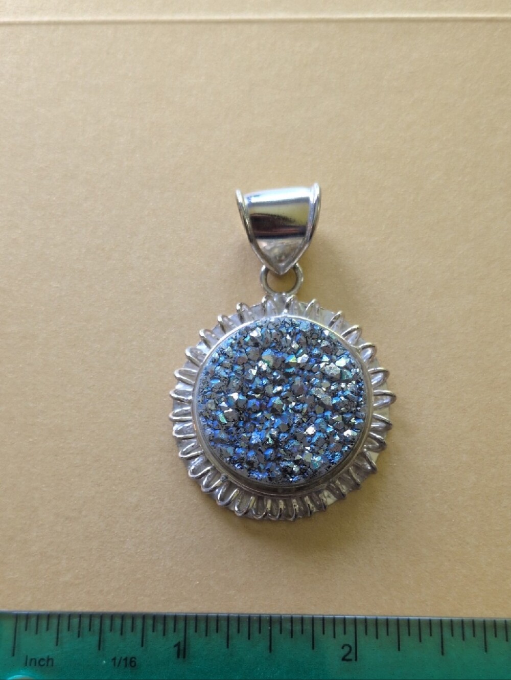 Sterling Silver Blue Druzy Pendant Necklace - Elegant Women's Jewelry